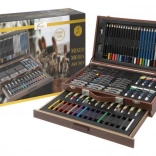 Veľký drevený kreatívny kufrík – sada 91 ks na maľovanie a kreslenie