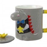 Keramický hrnček s viečkom dinosaurus 400 ml, sivý