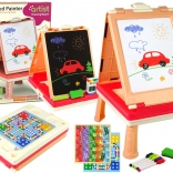 Detská tabuľa 3v1 obojstranná so stolíkom a stolovými hrami