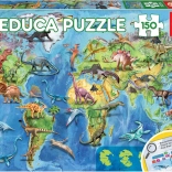 Puzzle Mapa sveta s Dinosaurami EDUCA 150 dielikov