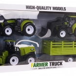 detská sada poľnohospodárskych vozidiel s traktormi, kombajnom a prívesom