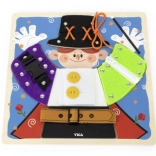 VIGA drevená manipulačná tabuľa kúzelník montessori – zipsy, gombíky a pracky