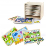 Drevené puzzle Viga – sada 12 rámových skladaniek po 24 dielikoch na stojane