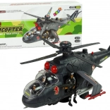 Helikoptéra s obrovskými krídlami a svetelnými efektmi