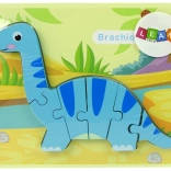 Drevené puzzle dinosaurus brachiosaurus modrý