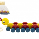 Farebná drevená ťahacia húsenica 27 cm
