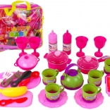 Ružová sada riadu v taške, 31 dielov