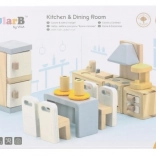 Drevená sada nábytku do domčeka pre bábiky Kuchyňa a jedáleň