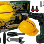 Detská sada náradia s akumulátorovou vŕtačkou a prilbou