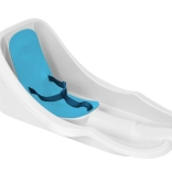 Detský bob s operadlom a pásom, biely s modrým sedadlom