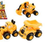plastové stavebné autíčko pre najmenších 9 cm, 3 druhy, voľnobeh, 12 ks v boxe
