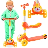 Trojkolesová kolobežka s LED kolesami a sedadlom – mačička, oranžová