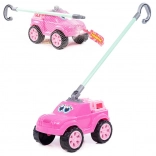 Ružové autíčko s rukoväťou pre deti 3+