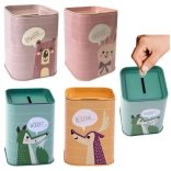 Kovová detská pokladnička so zvieratkami 11 × 8 cm