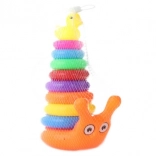 Stĺp s krúžkami Slimák s kačičkou – farebná skladacia hračka