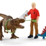 schleich dinosaurs útok tyranosaura rexe – herná sada s t-rexom, stegosaurom a výskumníkom