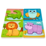 Drevené zvieracie puzzle set 4v1 pre deti od 1 roka