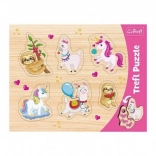 Drevená vkladačka TREFL – jednorožce, lamy a lenochody