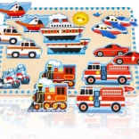 Drevené zvukové puzzle vozidlá