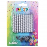 Sada sviečok so stojančekmi, strieborná, 10 + 10 ks