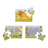 Drevené puzzle 3v1 Safari zvieratká BIGJIGS TOYS