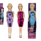 Bábika s meniacimi sa flitrovými šatami 30 cm, pevné telo