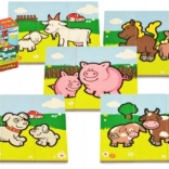 Drevené puzzle Moje prvé zvieratká – farma, 6 puzzle po 3 dielikoch