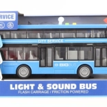 Dvojposchodový modrý autobus na batérie