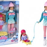 ANLILY mamička s dcérou na sánkach – zimná sada bábik so sánkami