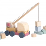 Cubika pastelový autožeriav s magnetom – drevená skladačka 14 dielov