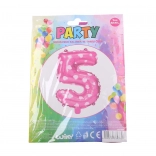 Balónik číslo 5 ružový so srdiečkami 82 × 47 cm