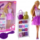 Módna bábika Lucy s fialovými šatami a doplnkami