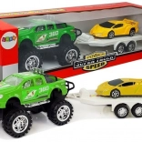 Sada vozidiel - športové auto žlté, terénne auto zelené s trecím pohonom