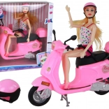 Sada bábika na ružovom skútri s pohyblivými kĺbmi