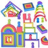 Drevená Montessori skladačka – farebné geometrické tvary a figúrky