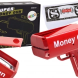 Strieľajúca pištoľ na peniaze Money Gun – červená párty vyhadzovačka bankoviek