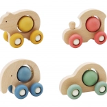 Drevené auto zvieratko s guľôčkou