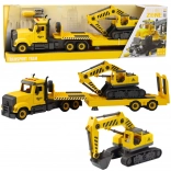 Skladací ťahač s návesom a pásovým bagrom – DIY stavebný set so svetlami a zvukmi