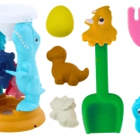 Dinosauria súprava na piesok s mlynčekom, lopatkou, hrabľami a formičkami