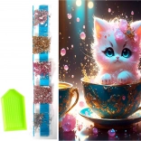 Diamantové maľovanie na plátne – mačiatko v čajovej šálke 23 × 30 cm