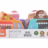 Drevená sada food truckov Viga – 4 vozidlá pre malých cukrárov