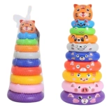 Farebná skladacia pyramída s krúžkami a nálepkami zvieratiek tiger