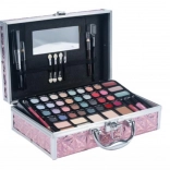 Ružový kozmetický kufrík stredný s kompletnou sadou líčenia