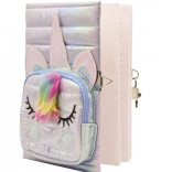 denník jednorožec s kapsičkou biely, zámok a kľúčik, A5