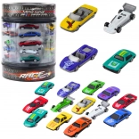 Sada kovových autíčok v tube 1:64 – klasické športové autá, 25 ks