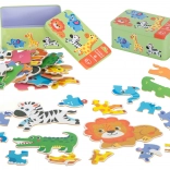 Detské puzzle v plechovej škatuľke – zvieratká zo safari, 25 dielikov