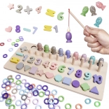 Drevená vzdelávacia hra 2 v 1: triedič tvarov, počítadlo a magnetické rybičky