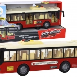 Červený mestský autobus na batérie so svetlami a zvukmi 1:16