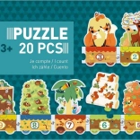 Djeco puzzle vlak so zvieratkami a číslami 20 dielikov