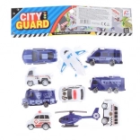 Sada policajných vozidiel s lietadlom a helikoptérou